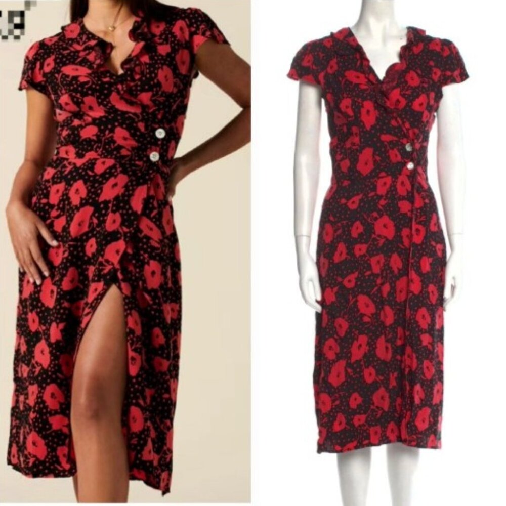 Rouje Gabin mid-length red wrap dress  34 FR XS